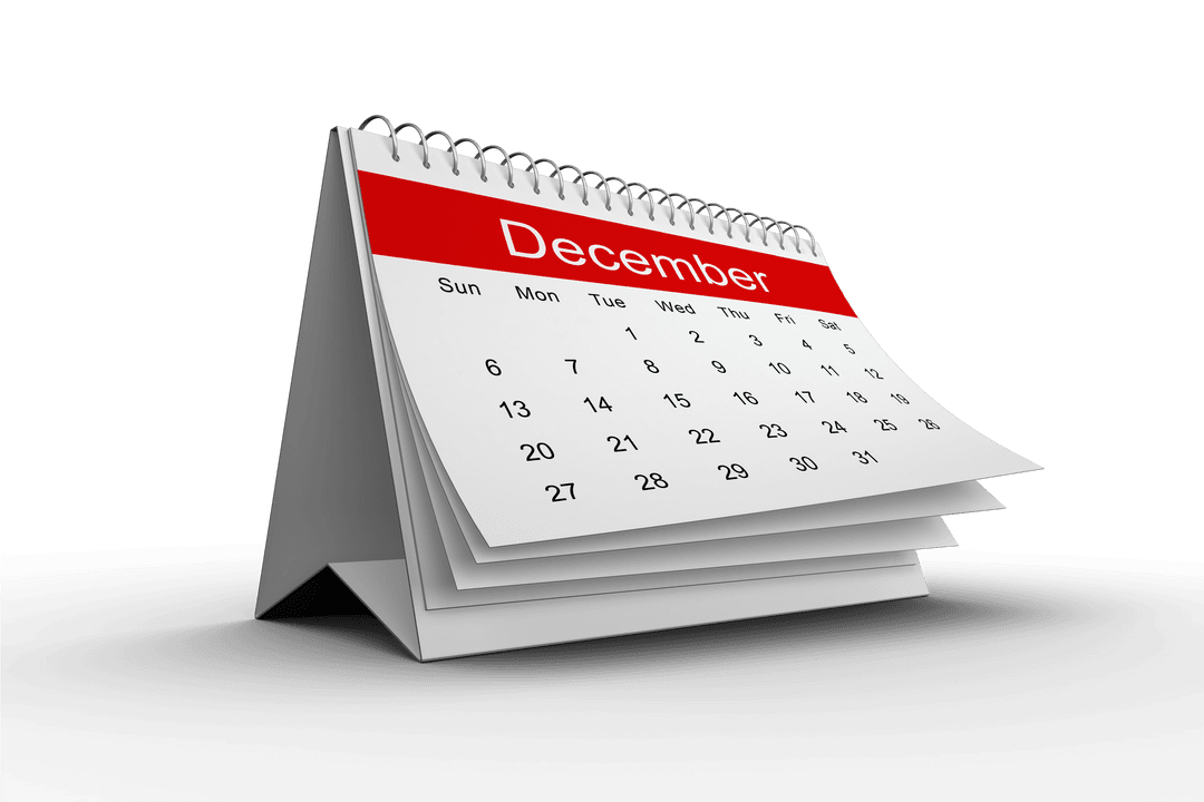 Transparent Desk Calendar Showing December Month