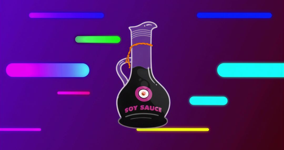 Neon Soy Sauce Decanter Purple Gradient with Futuristic Neon Bars Minimalist Digital Art
