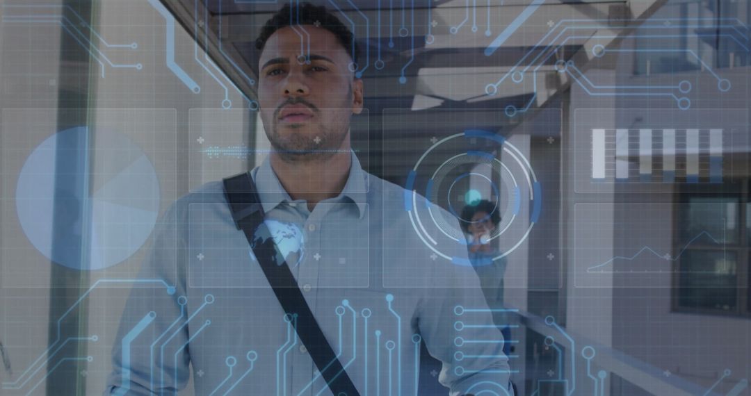 Businessman in Futuristic Digital Environment