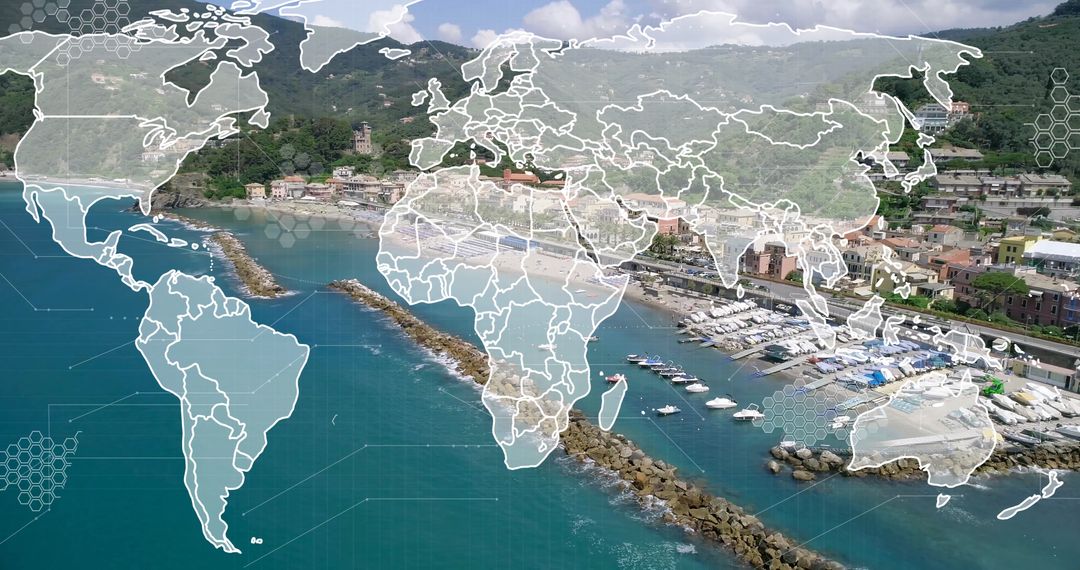 Digital World Map Overlay Annum Territory Mapping Scenic Coast