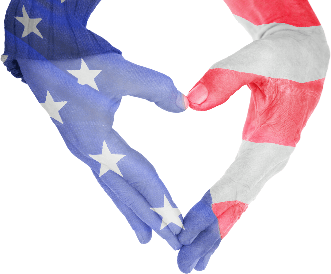Transparent USA Flag Hands Forming Heart Shape Symbol