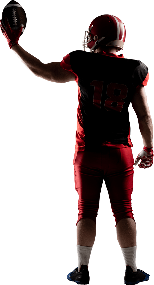 Rear View of American Football Player Holding Ball Transparent Background