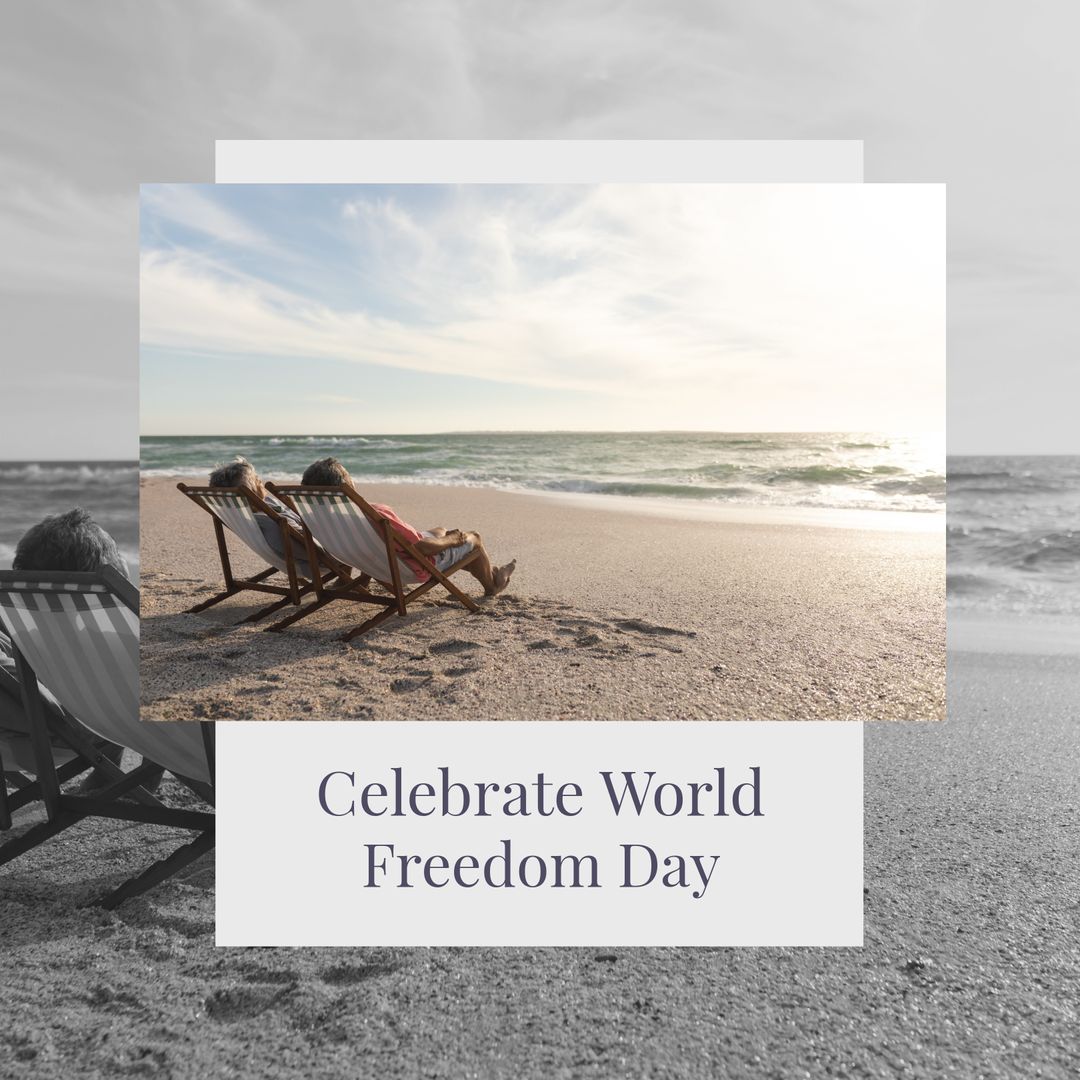 Senior Couple Relaxing on Beach Celebrating World Freedom Day
