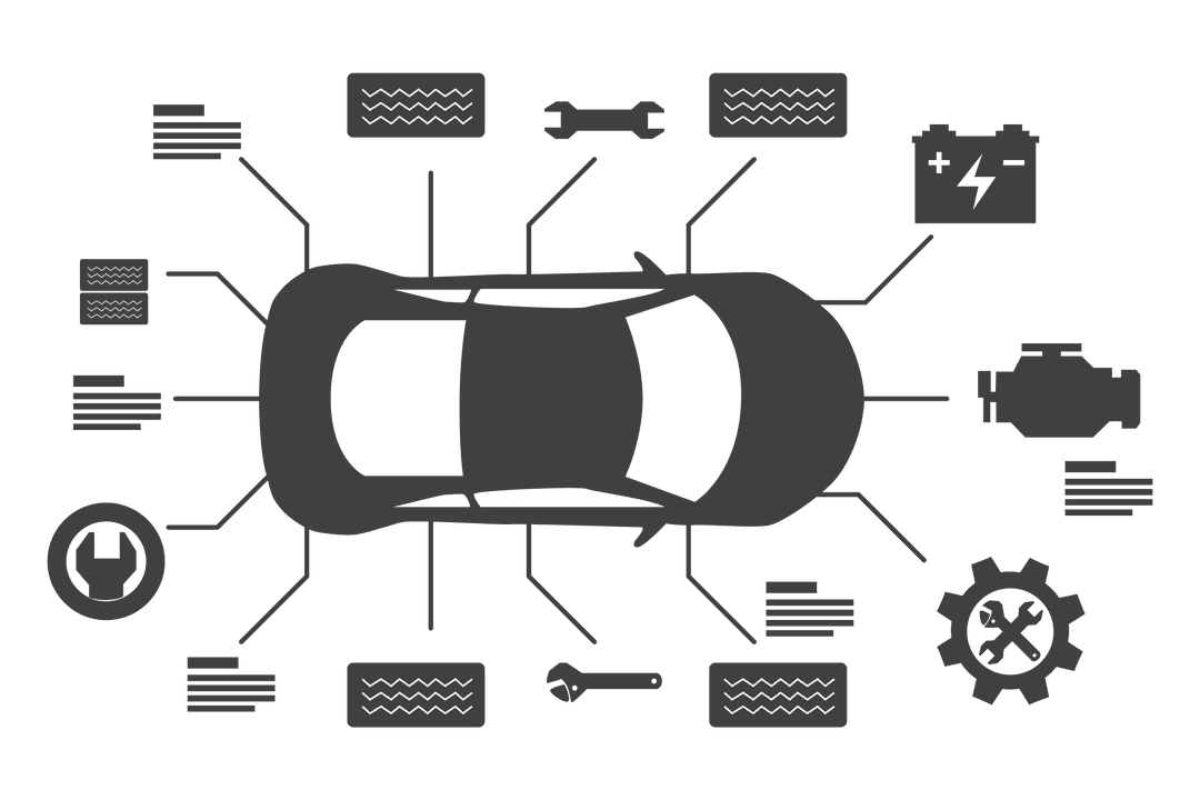 Transparent Car Outline with Tools and Parts Illustration