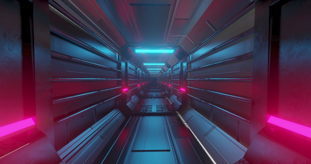 Futuristic Tunnel with Red and Blue Neon Lights