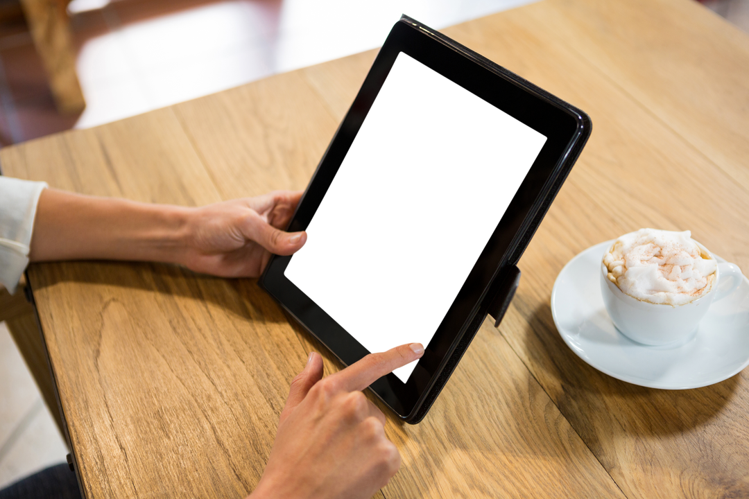 Transparent Tablet with Blank Screen on Coffee Shop Tabletop - Download Free Stock Images Pikwizard.com