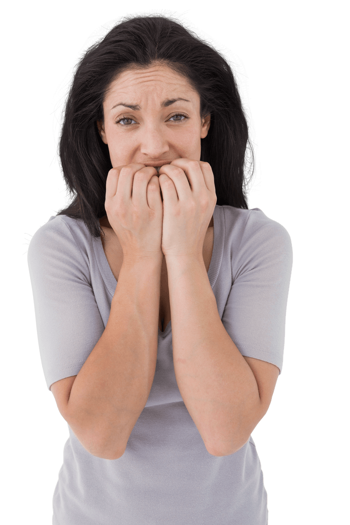 Transparent Worried Woman Biting Nails Expression