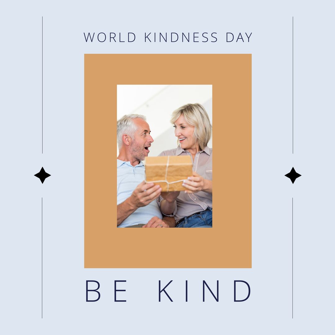 Composition of world kindness day text over senior caucasian couple holding present - Download Free Stock Templates Pikwizard.com