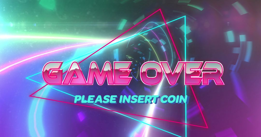 Retro Game Over Screen with Neon Lights in Digital Space