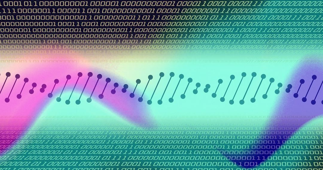 DNA Strand With Binary Code on Colorful Digital Background - Free Images, Stock Photos and Pictures on Pikwizard.com