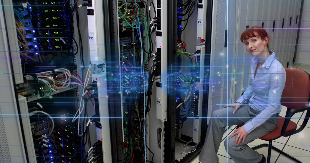 Technician Managing Network Traffic in Modern Data Center