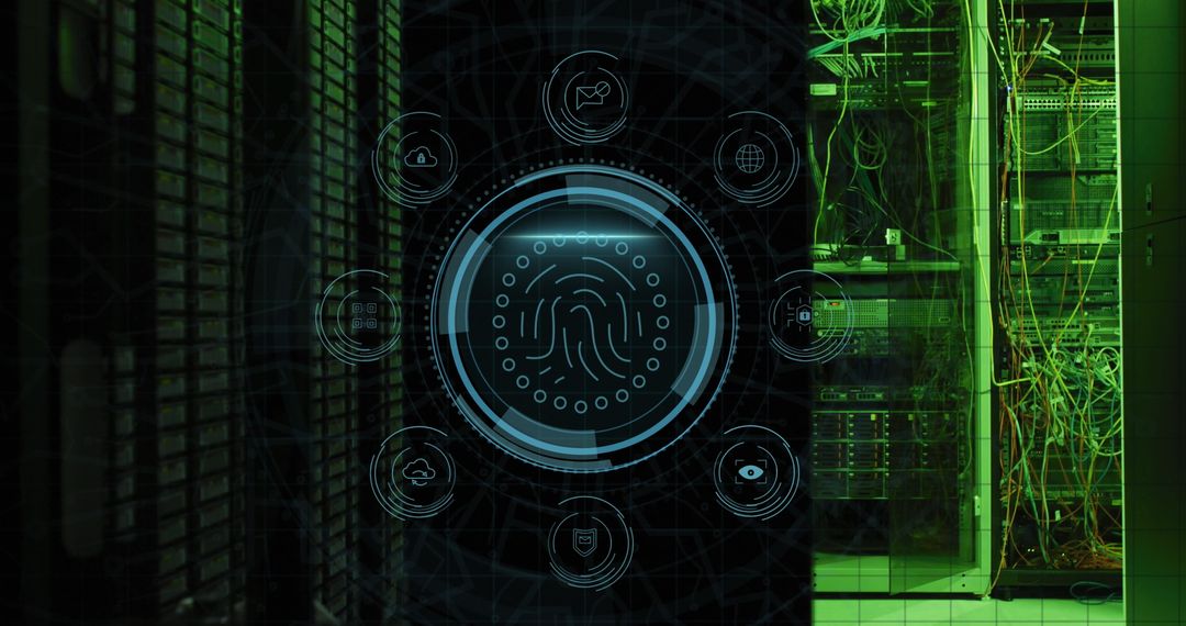 Biometric Fingerprint and Digital Network in Server Room