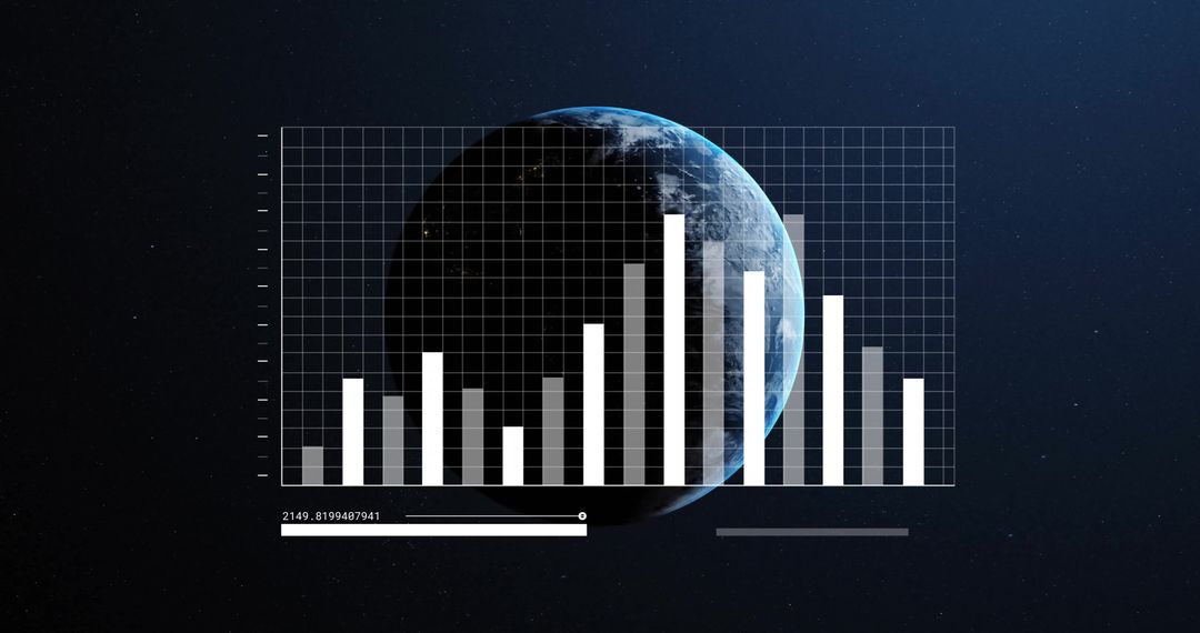 Global Financial Data Visualization Over Earth with Bar Chart