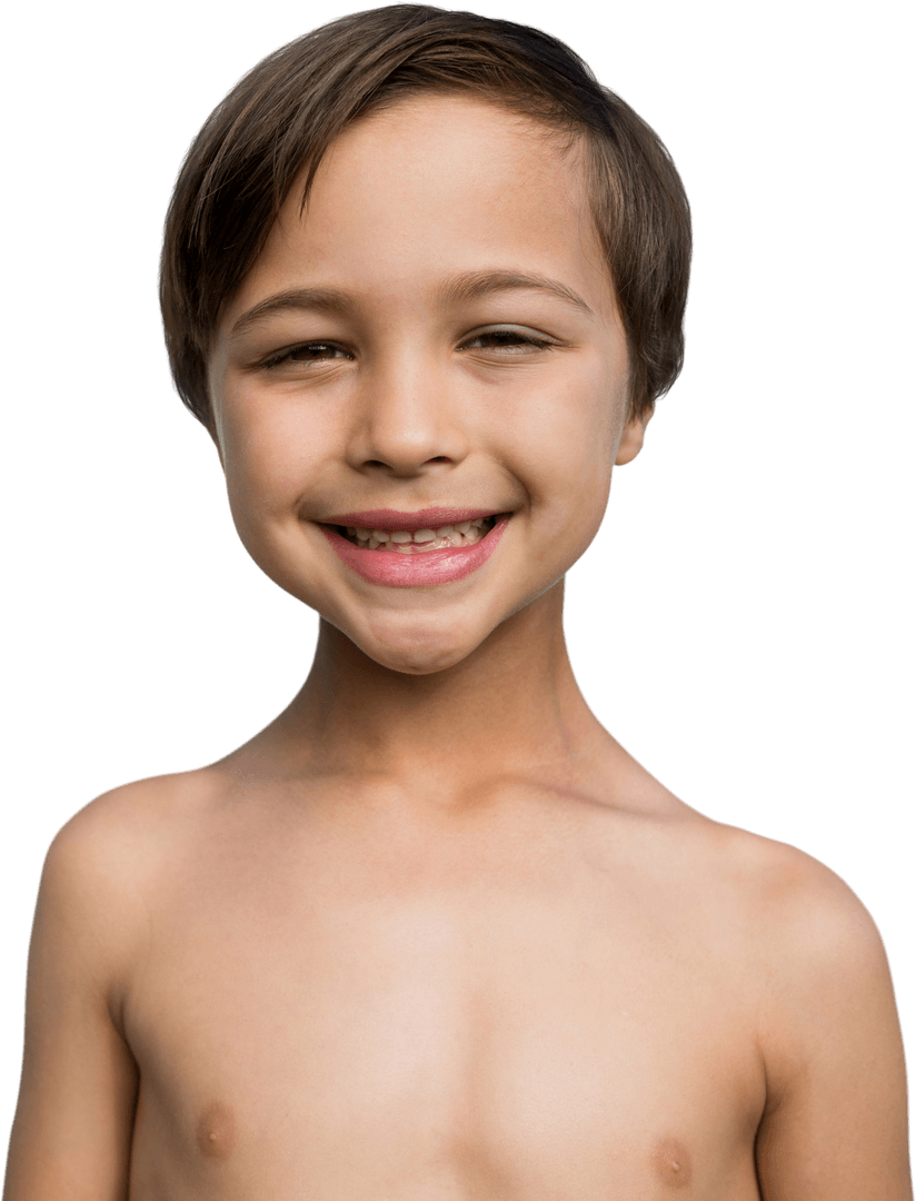 Transparent Background of Smiling Shirtless Brown-Haired Boy