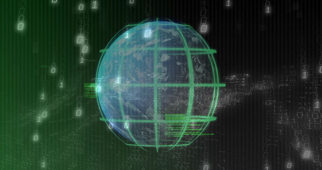 Futuristic Earth with Digital Grid and Binary Code Overlay