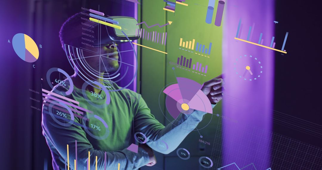 Innovative African American Businessman Using VR for Financial Data Analysis