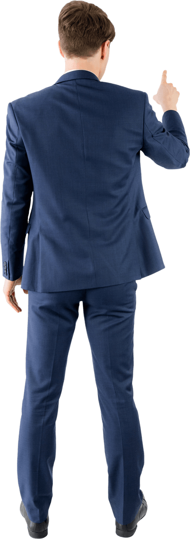 Transparent Back View Businessman Pointing Finger in Navy Suit