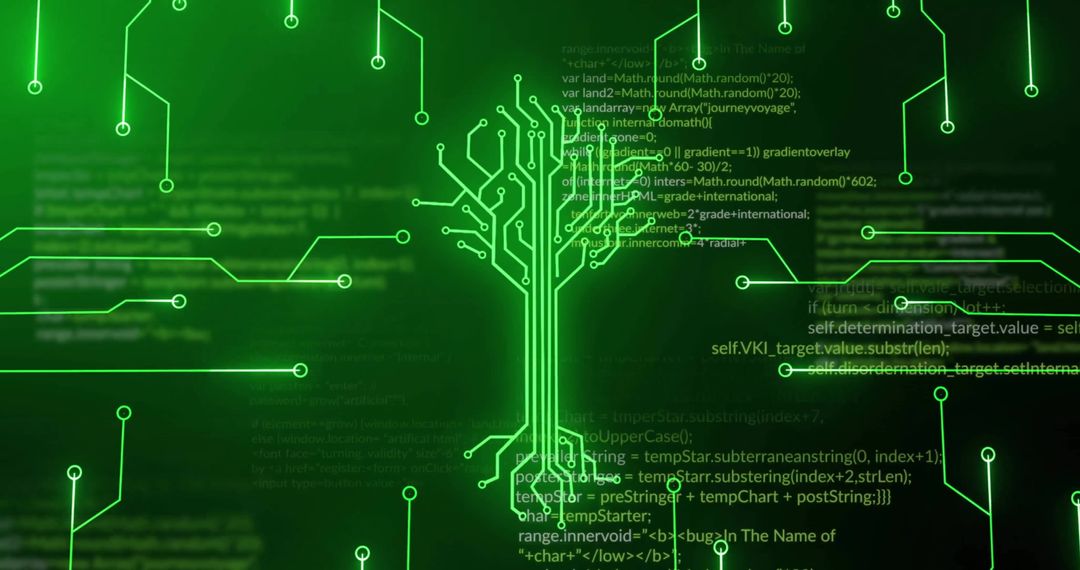 Green Digital Network Tree on Circuit Board Background