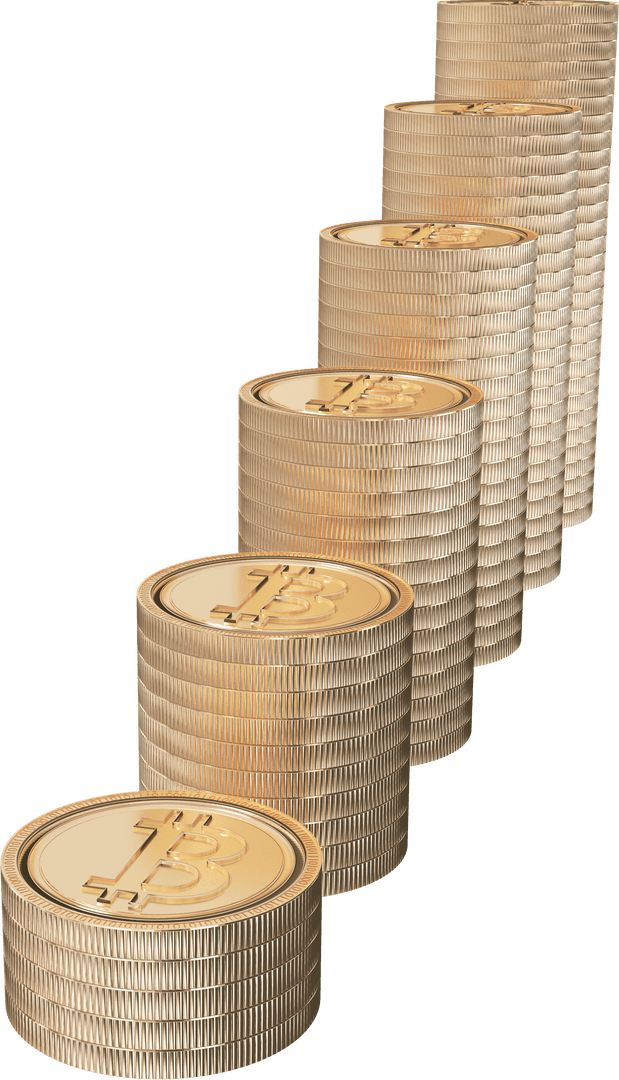 Stacks of Gold Bitcoin Coins on Transparent Background Illustration