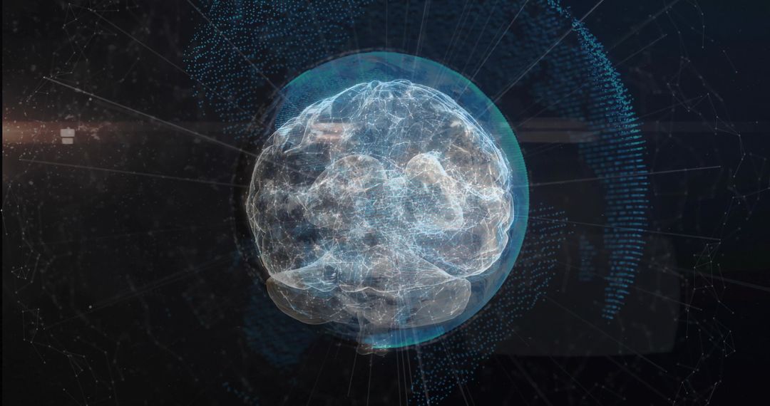 Futuristic Holographic Brain with Digital Data Nodes