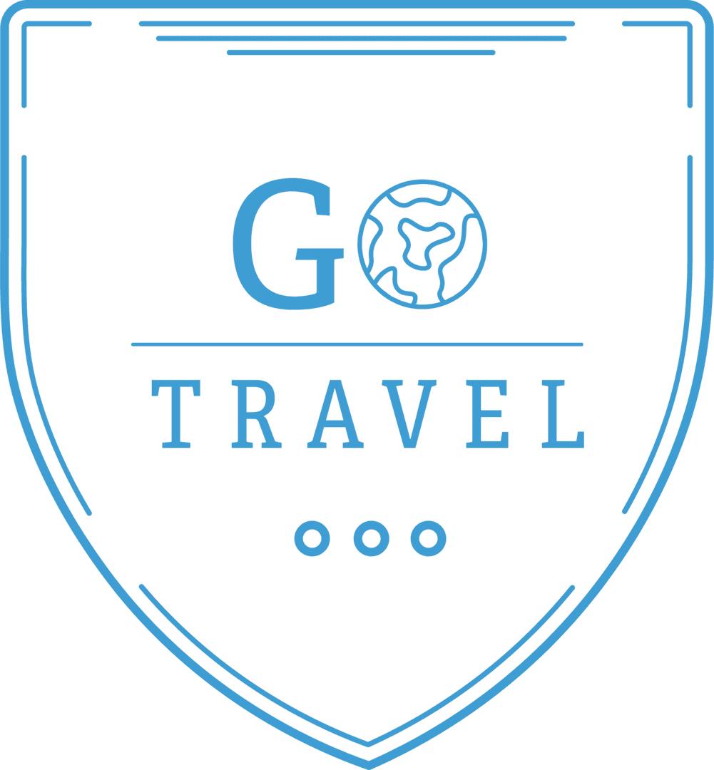 Go Travel Shield Badge with Globe Icon on Transparent Background