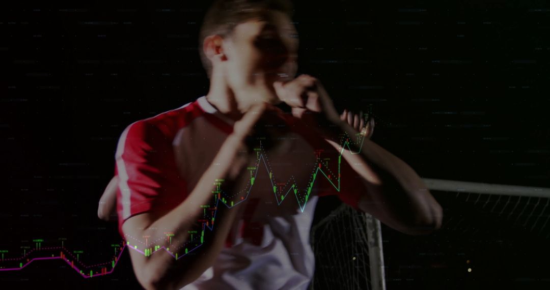 Soccer Player with Financial Data Visualization in Background