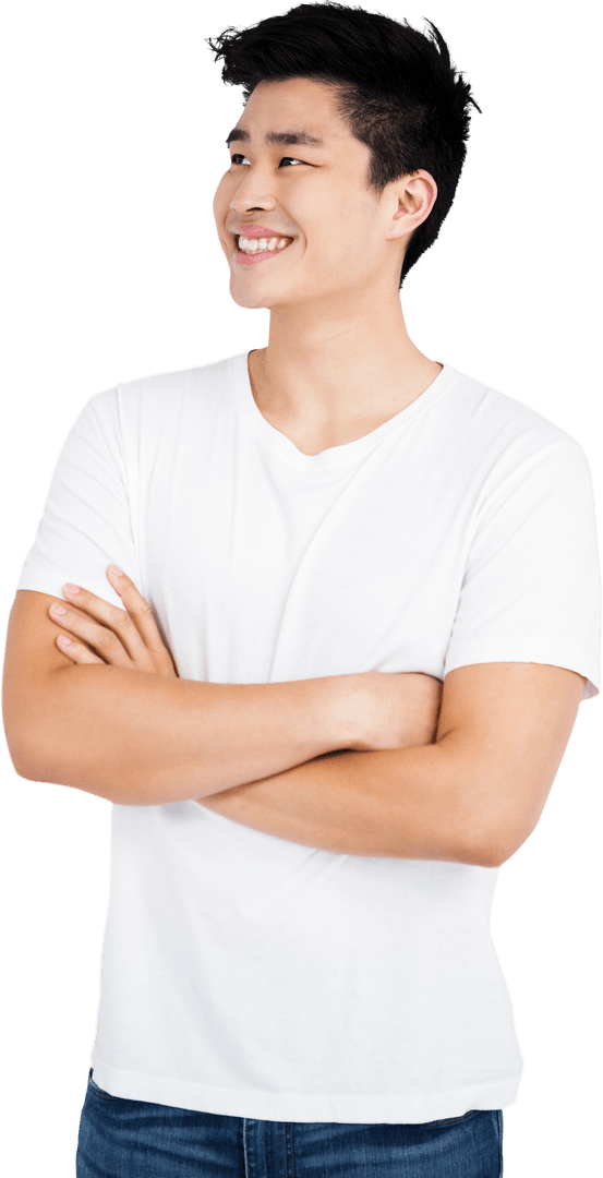 Smiling Young Man on Transparent Background with Arms Crossed