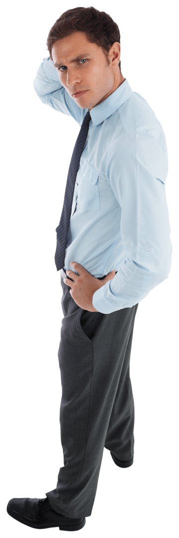 Worried Caucasian Businessman Posing on Transparent Background