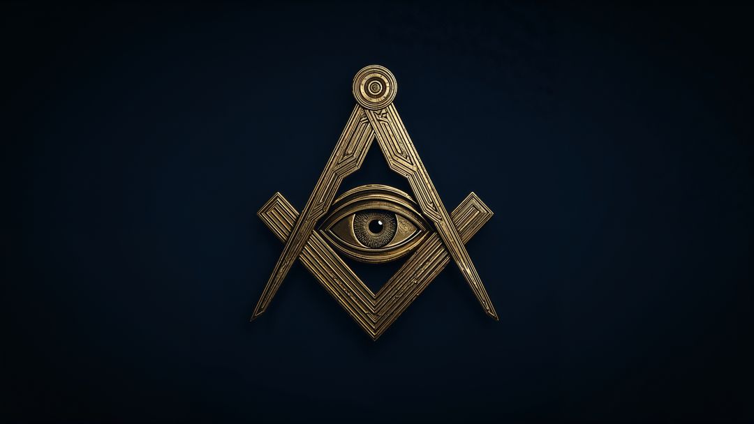 3D All-Seeing Eye Masonic Emblem with Golden Compass and Square