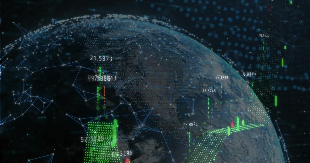 Globe with Digital Data and Trends in Outer Space