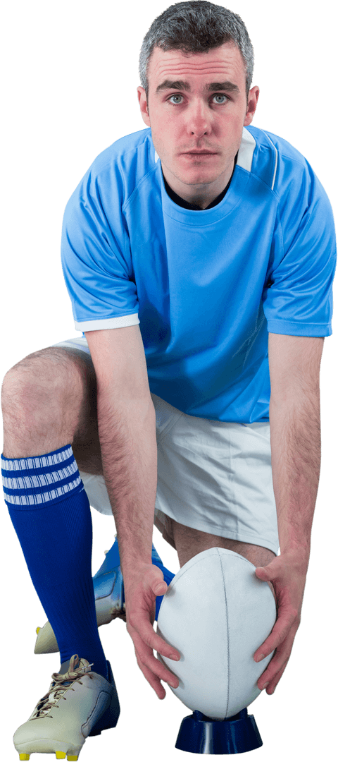 Focused Rugby Player Preparing for Drop Kick Transparent