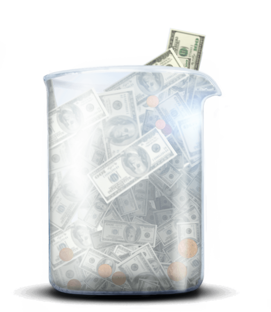 Transparent Glass Container Overflowing with US Currency