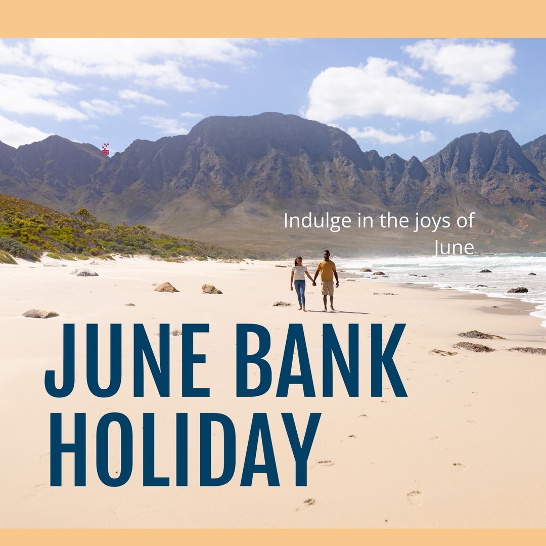 Happy Couple Walking on Beach Celebrating June Bank Holiday in Summer