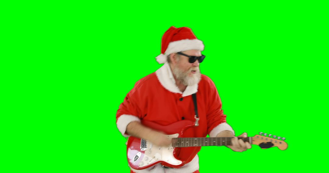 Elderly Man Wearing Santa Suit Playing Electric Guitar on Green Screen - Free Images, Stock Photos and Pictures on Pikwizard.com