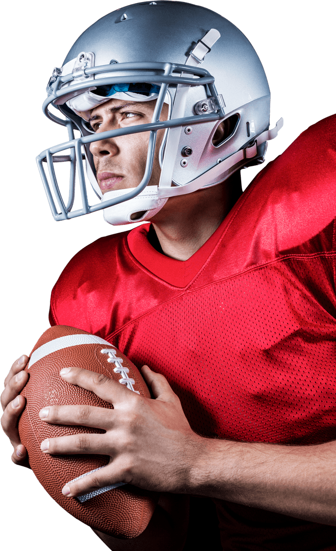 Determined American Football Player with Transparent Background