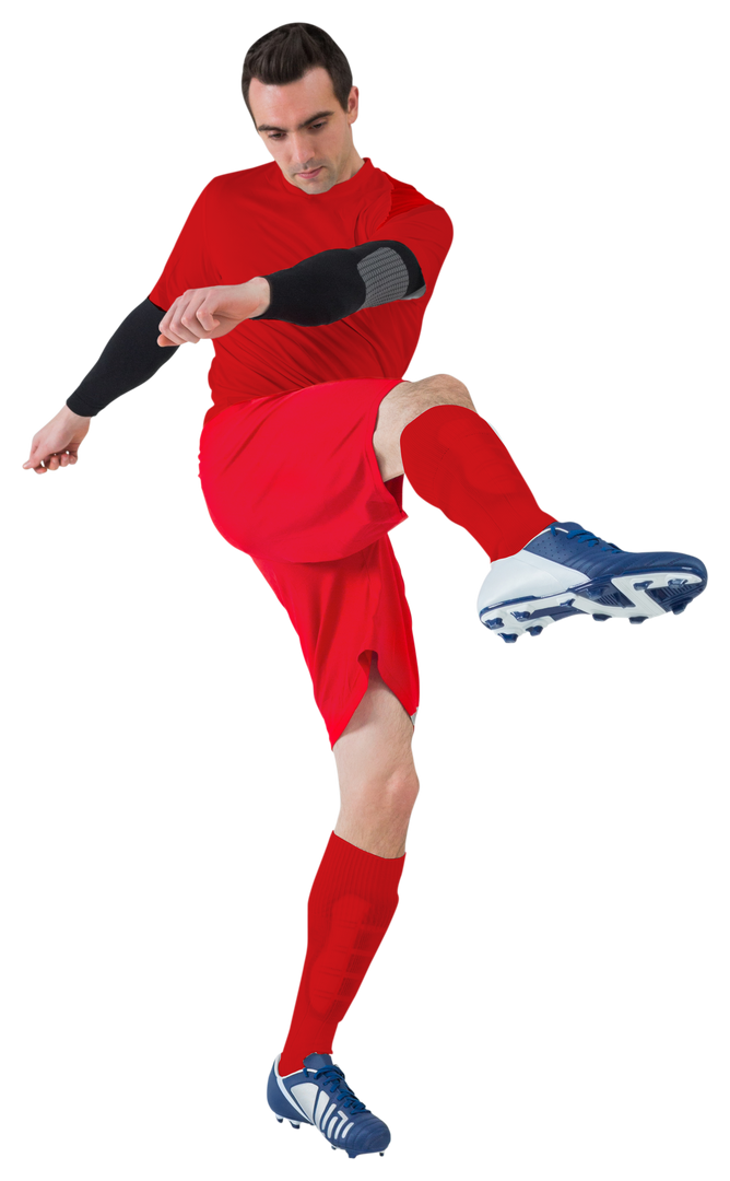 Transparent Football Player in Red Kit Kicking Ball Mid-Air - Download Free Stock Images Pikwizard.com