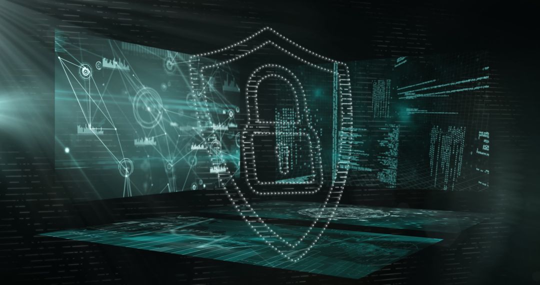 Digital security padlock over data processing interface