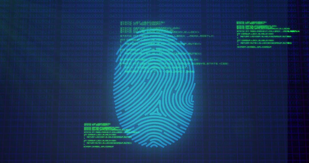 Digital Fingerprint Icon with Data Code Background