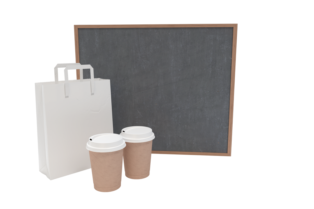 Takeaway Coffee and Bag with Copy Space Board on Transparent Background - Download Free Stock Images Pikwizard.com