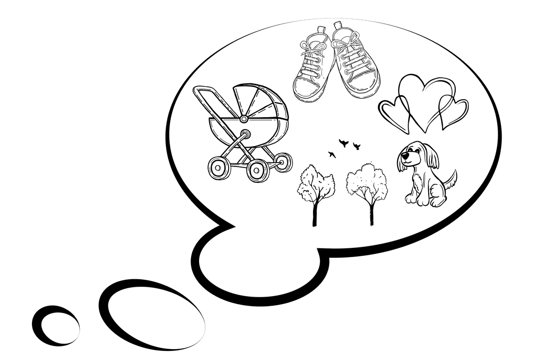 Transparent Thought Bubble with Child Symbols Clipart Illustration