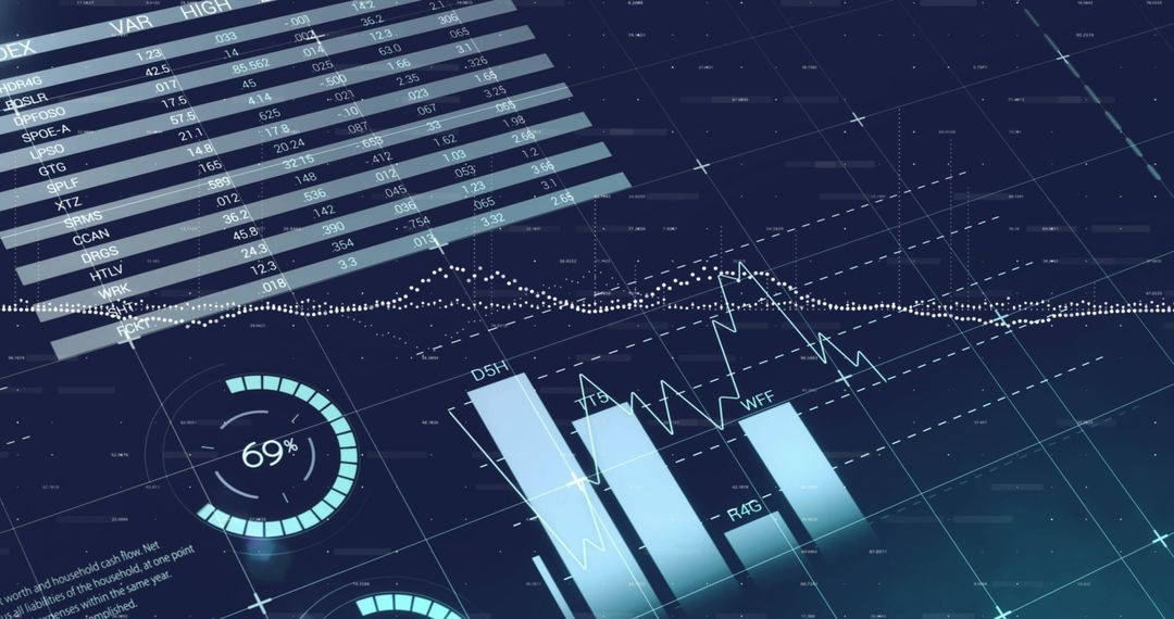 Digital Data Display with Financial Analytics Background