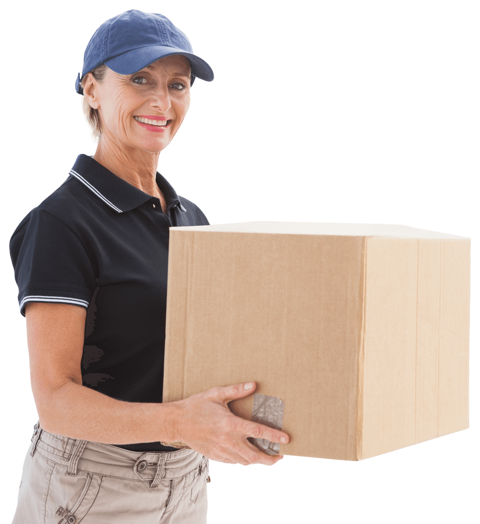 Transparent Smiling Courier Delivering Parcel