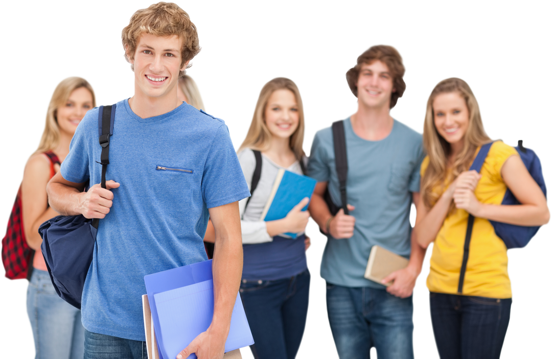 Smiling Group of Students with Backpacks Holding Books in Transparent Background - Download Free Stock Images Pikwizard.com