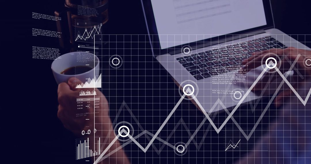 Digital Data Visualization Overlay on Laptop Usage