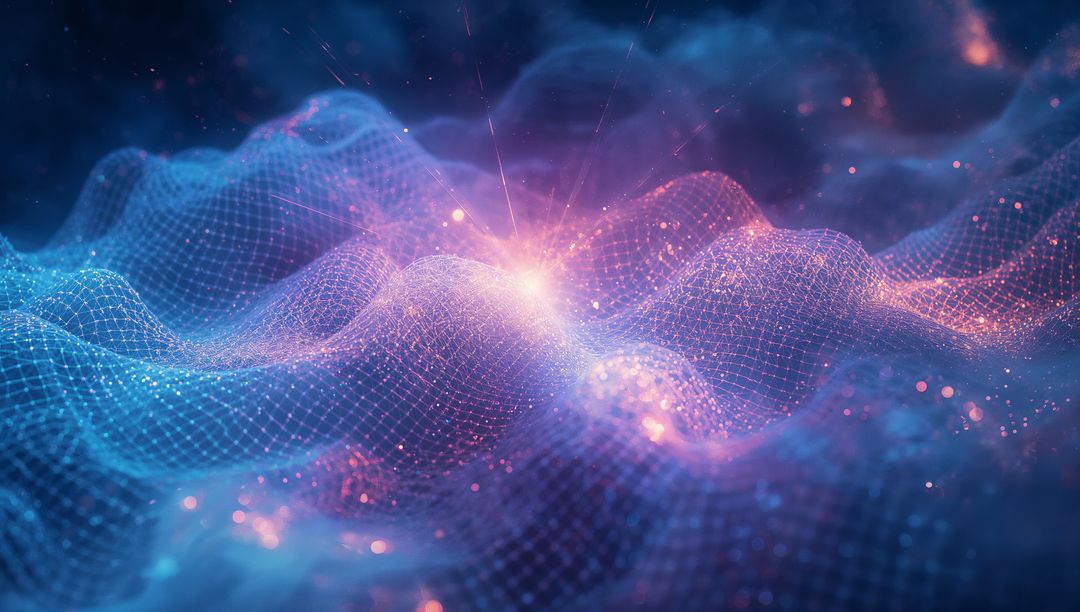 Futuristic Glowing Mesh Waves with Neon Light Particles