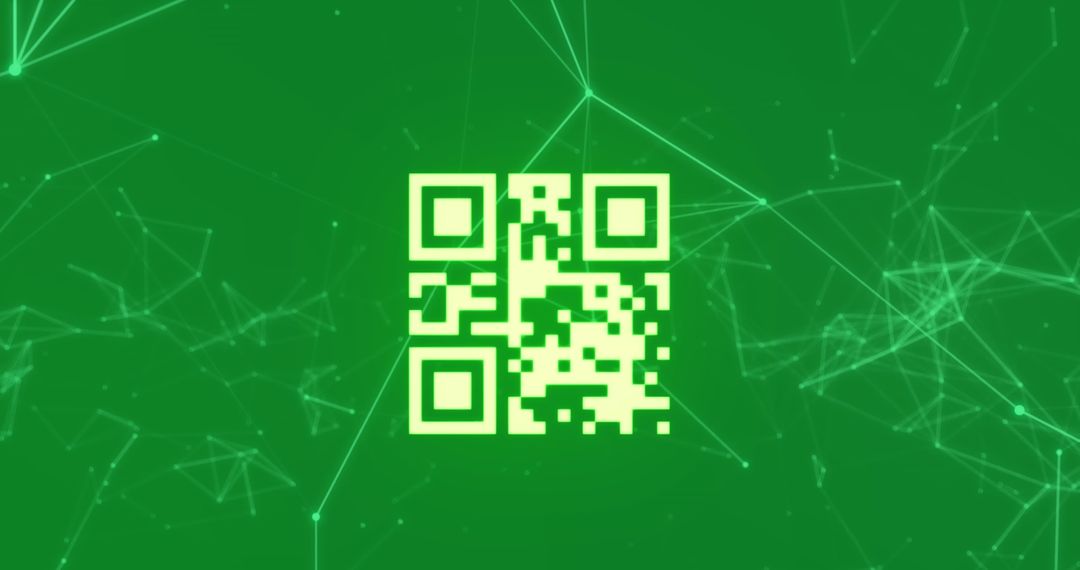 Digital QR Code Network on Green Background