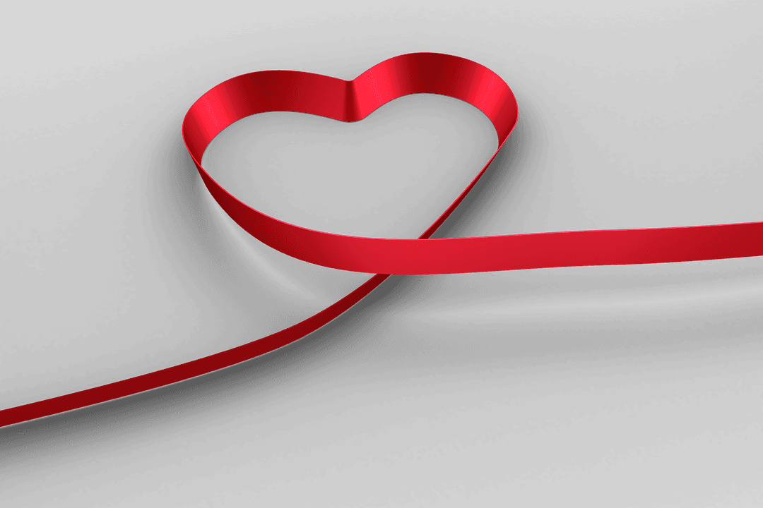 Red Ribbon Heart Shape on Transparent Background