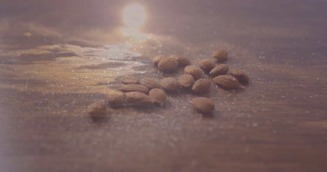 Organic Raw Almonds with Sea Salt on Rustic Wooden Table