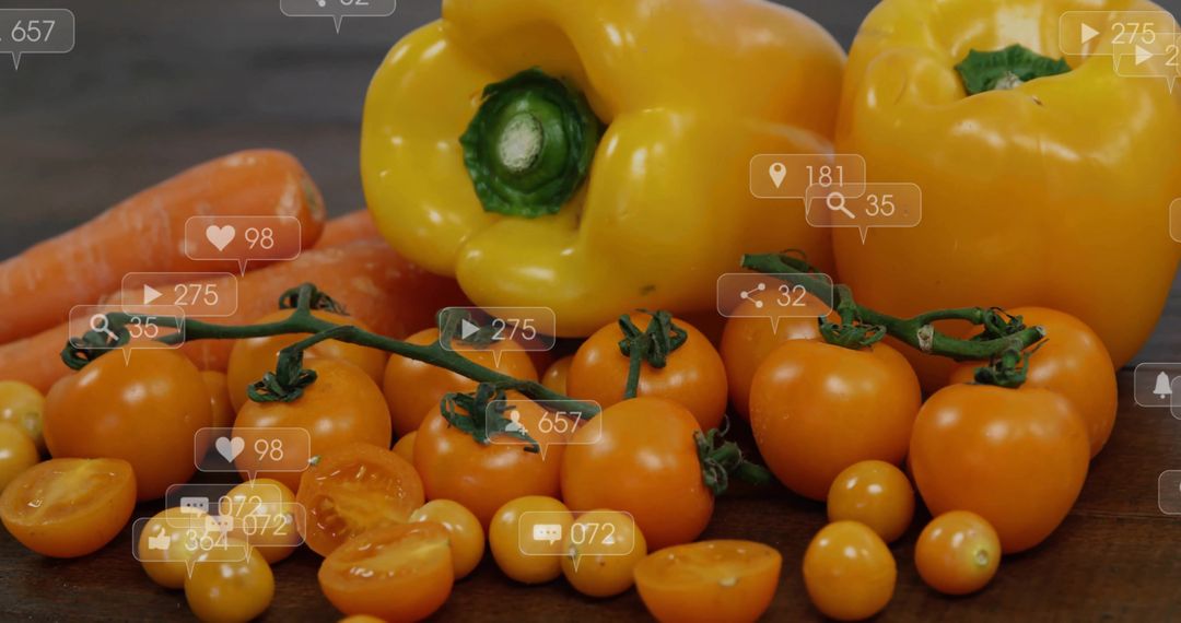 Fresh Vegetables with Digital Icons Showing Social Engagement