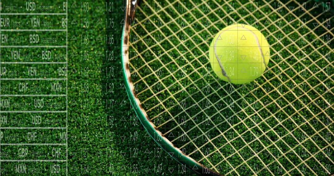 Tennis Ball on Racket with Financial Data Overlay